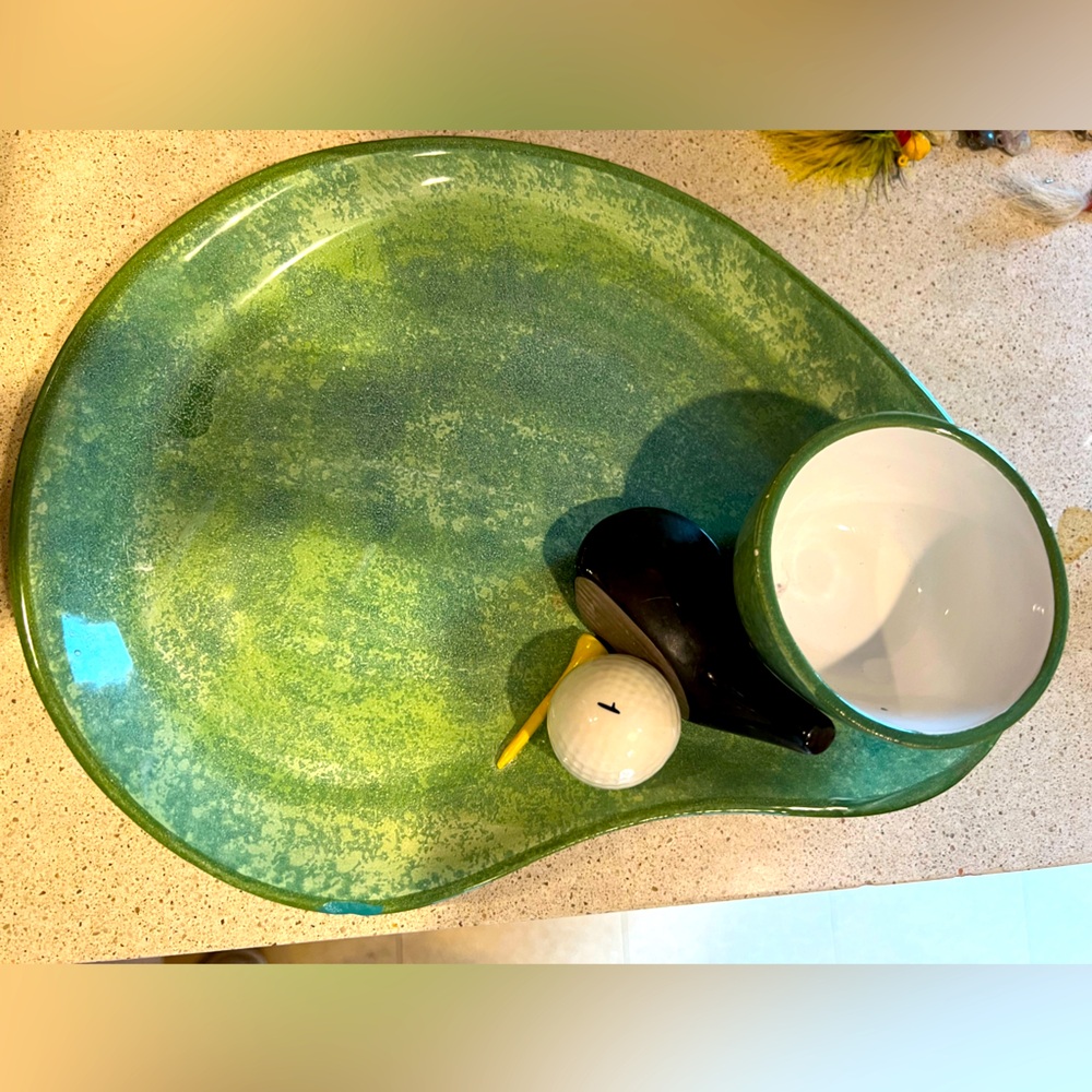 Super Cool ⛳️ Briggs Pottery Golf Chip Dip Appetizer Platter with Bowl ⛳️ RARE